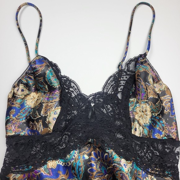 Wacoal 90s Vintage Black Lace Teddy w/ Rare Fine Paisley Pattern EVC Size M - Picture 3 of 11